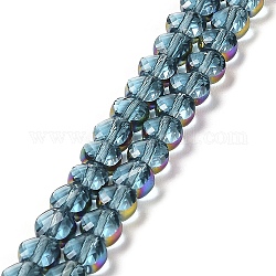 Chapelets de perles en verre transparent électrolytique, perles à bords plaqués arc-en-ciel, plat rond à facettes, bleu ciel, 5.5~6x6~7x3.5~4.5mm, Trou: 1~1.2mm, Environ 100 pcs/chapelet, 20.79'' (52.8 cm)