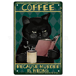 Creatcabin Panneau de café en forme de chat vintage amusant en métal avec chat noir rétro parce que le meurtre est faux, décoration murale pour la maison, la cuisine, la salle de bain, la chambre à coucher, le café, le bar, le pub, 8 x 12,[5] cm