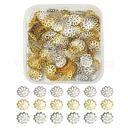 300 pièces 3 couleurs de perles de fer à fleurs, multi-pétale, couleur mixte, 9x1.5mm, Trou: 1~1.5mm, 100 pcs / couleur