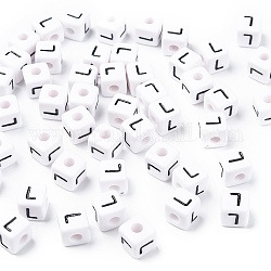 Lettera perline europee acriliche, foro orizzontale, cubo, bianco, 10x10x10mm, Foro: 4 mm