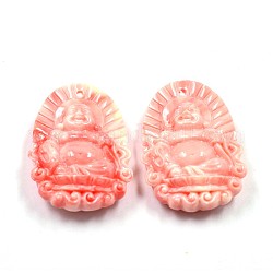 Buddha Dyed Synthetical Coral Pendants, Pink, 43x29x10mm, Hole: 1.5mm