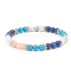 Bracelet de perles rondes en lapis-lazuli naturel (teint) et pierres précieuses pour femme, diamètre intérieur: 2-1/8 pouce (5.5 cm)