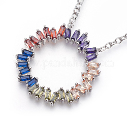 Collana con pendente in ottone con zirconia cubica, cerchio, colorato, platino, 18.5 pollice (47 cm), 2.5mm