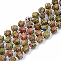 Natur Unakit Perlen Stränge, Runde, facettiert, 7~8x8 mm, Bohrung: 1.2 mm, ca. 38~40 Stk. / Strang, 15.16 Zoll (38.5 cm)