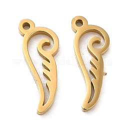 304 Stainless Steel Charms, Laser Cut, Wing Charm, Real 14K Gold Plated, 10.5x4x0.9mm, Hole: 0.7mm