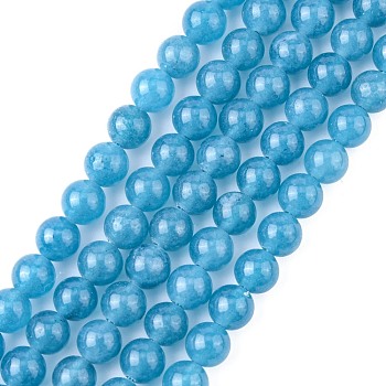 Chapelets de perles de jade blanche naturelle, couleur imitation Aquamarine, teinte, ronde, dark cyan, 6mm, Trou: 1mm, Environ 65 pcs/chapelet, 15.3 pouce