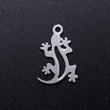 Pendentifs creux en 201 acier inoxydable, lézard, couleur inoxydable, 16x10.5x1mm, Trou: 1.5mm