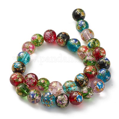 Blume gemalt Perlen handgemachte lampwork Runde&nbsp;LAMP-I008-03-1