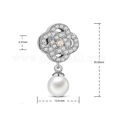 925 ciondolo a forma di fiore in argento sterling placcato rodio con perla  acrilica e ciondolo con zirconi cubici all'ingrosso 