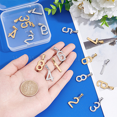 UNICRAFTALE 18pcs 2 Colors Number Charms 304 Stainless Steel Figures Pendants Number 1~9 Charms Metal Meaning Number Pendant