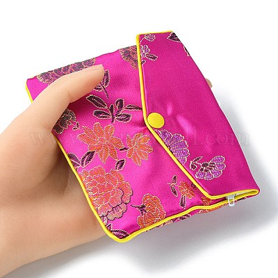 Wholesale Rectangle Floral Embroidery Cloth Zipper Pouches 