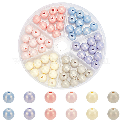 PandaHall Elite 60Pcs 6 Colors Opaque Resin Beads, Center Drilled,  Pearlized, Round, Mixed Color, 10x9mm, Hole: 2mm, 10pcs/color