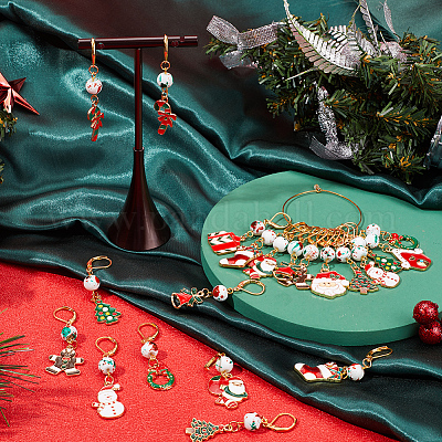 Maschenmarkierer mit weihnachtlichem Emaille-Strassanhänger aus Legierung mit Verriegelung&nbsp;HJEW-SC00001-1