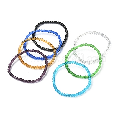 Set di braccialetti elasticizzati con perline rotonde in vetro da 7 pz  all'ingrosso 