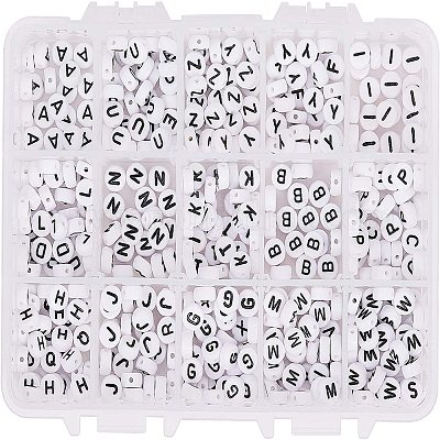 Acrylic A-Z Letter Beads, Opaque Black and White Alphabets, Double-Sided  Flat Round, 4x7mm, about 500pcs per pack