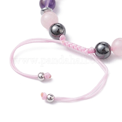 QUARZO ROSA - Bracciale regolabile in acciaio inossidabile e