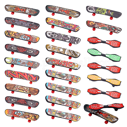 CHGCRAFT 25Pcs 2Style Mini Skateboard Starter Kit Mixed Pattern Plastic Finger Skateboards Decorations Supplies Finger Skater Party Supplies 90-95x23.5-25x15-17mm AJEW-CA0001-70-1