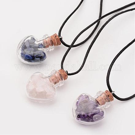 Glass Wishing Bottle Leather Cord Pendant Necklaces NJEW-JN01616-1