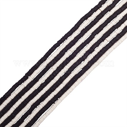 10Strang 2 Farben schwarz und weiß flach runde umweltfreundliche handgemachte Fimo Perlen CLAY-CJ0001-36-1