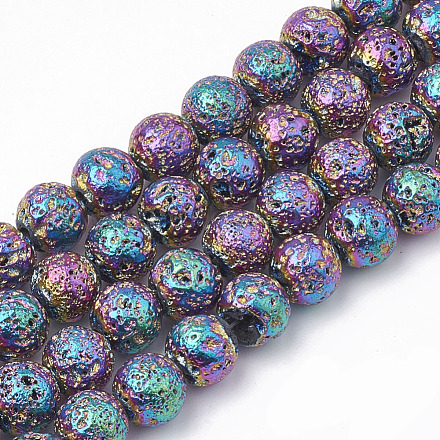 Electroplated Natural Lava Rock Beads Strands G-T098-01C-01-1
