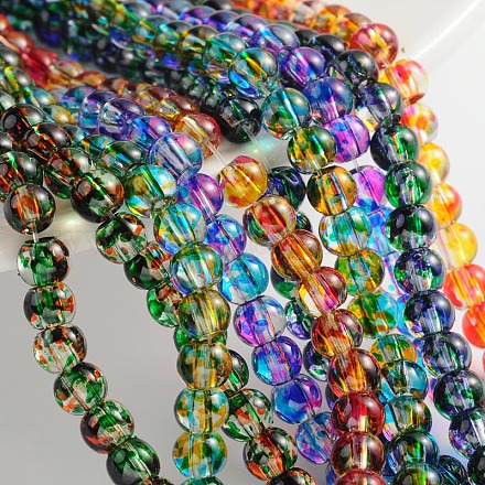 Chapelets de perles en verre transparent peint par pulvérisation à deux tons DGLA-R027-6mm-M-1
