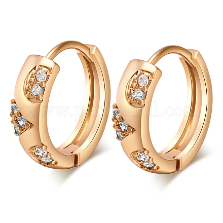 Real 18K Gold Plated Ring Brass Rhinestone Huggie Hoop Earrings EJEW-EE0001-114-1