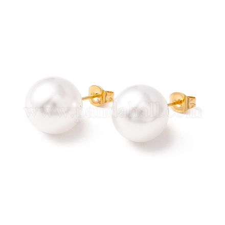 6 Pair Shell Pearl Round Ball Stud Earrings EJEW-A067-18B-G-1