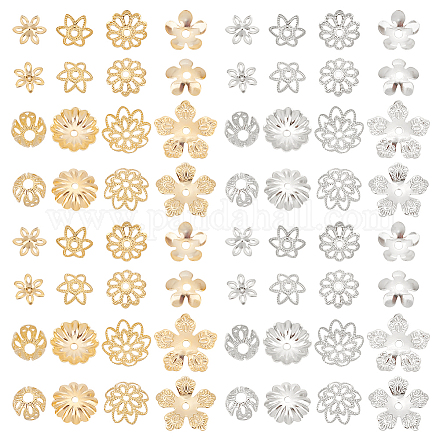 Tapas de abalorios de flores chapadas en oro de 24k ph pandahall KK-PH0005-38-1