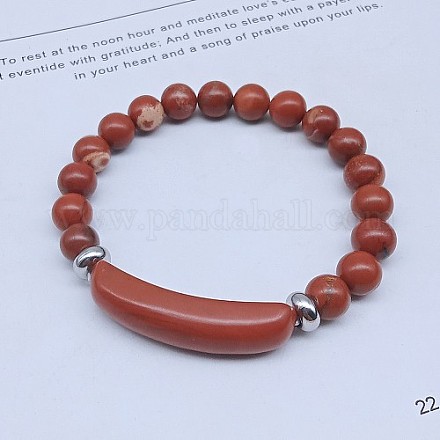 Bracelets extensibles en perles de jaspe rouge naturel pour femmes et hommes MZ7269-04-1