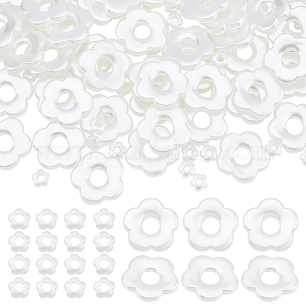 Arricraft 100 個 2 サイズのプラスチック模造パールビーズ  クリーミーな白い花の形のビーズフレーム 5 花びらの花ルースビーズ diy クラフトネックレスブレスレットジュエリーメイキング用 OACR-AR0001-11-1
