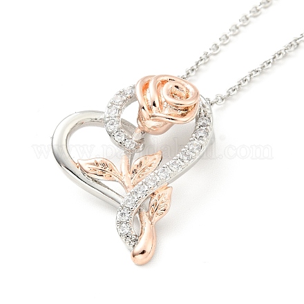 Coeur de zircon cubique clair avec collier pendentif rose NJEW-F293-01A-RG-1