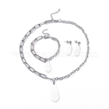 304 cadenas de clip de papel de acero inoxidable y conjuntos de joyas de cadena de cable SJEW-K153-55P-1