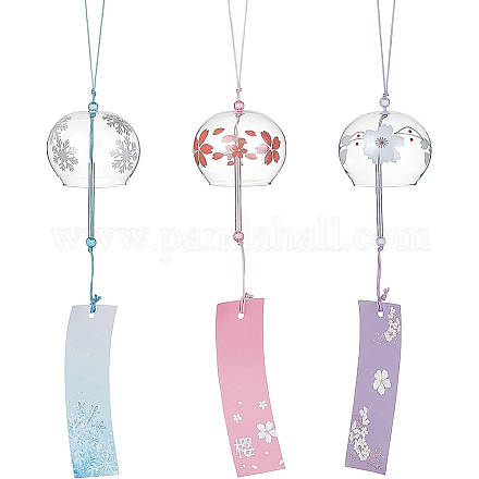 BENECREAT 3PCS Japanese Wind Chimes Pink/Blue/Purple Glass Wind Bells Handmade Pendants for Birthday Gift and Home Decoration HJEW-BC0001-12-1