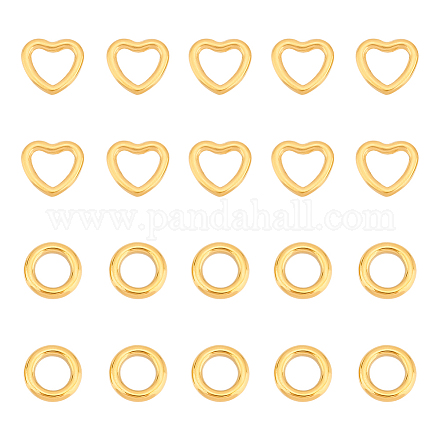 UNICRAFTALE 20Pcs 2 Style Golden Linking Ring 304 Stainless Steel Round Linking Ring Heart Hollow Link Pendants Earring Beading Hoop Open Bezels Charms Connectors for Jewelry Making STAS-UN0045-88-1