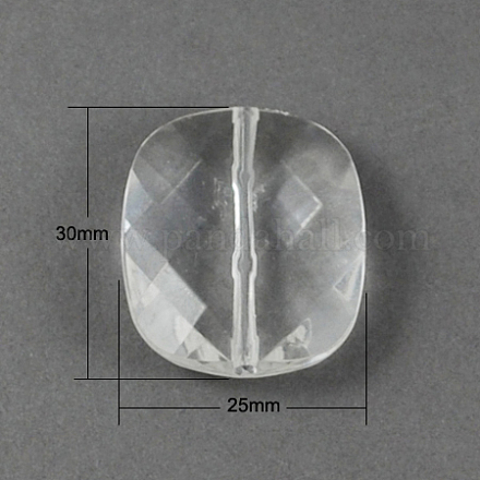 透明なクリアアクリル多面カット長方形のビーズ  30x25x9.5~10mm  穴：2mm X-TACR-R074-901-1
