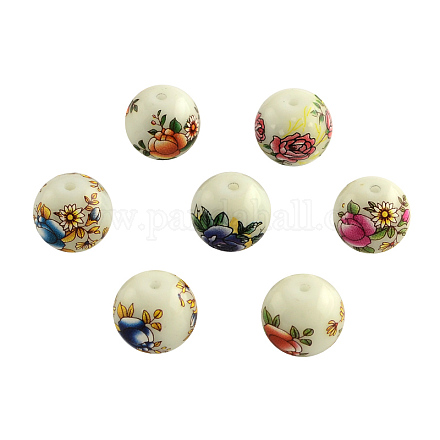 Flower Picture Glass Beads GFB-R004-14mm-M-1