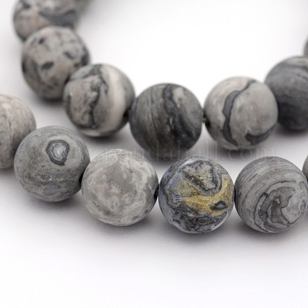 Frosted Natural Map Stone/Picasso Stone/Picasso Jasper Round Bead Strands G-M272-08-10mm-1