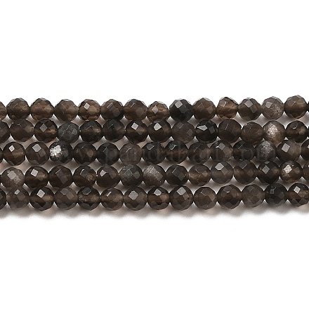 Brins de perles d'obsidienne aux reflets argentés naturels G-E608-A02-B-1