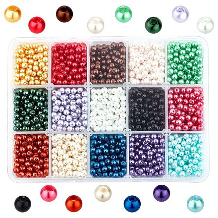 15 colore perla perline di vetro HY-X0008-4mm-1