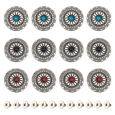Gorgecraft 1 boîte de 12 boutons à vis de 30 mm 3 couleurs imitation turquoise conchos vintage tournesol marguerite vis décoratives rivets boucles boutons de rechange pour bricolage tissus artisanaux en cuir FIND-GF0004-25-1