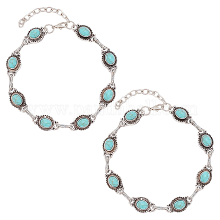 Anattasoul 2pcs bracelet de cheville en chaîne à maillons ovales turquoise imitation acrylique AJEW-AN0001-04-1