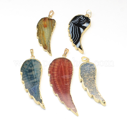Golden Plated Wing Natural Agate Big Pendants G-Q940-14-1