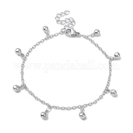 304 bracelets à breloques boule ronde en acier inoxydable pour femme BJEW-D023-04P-1