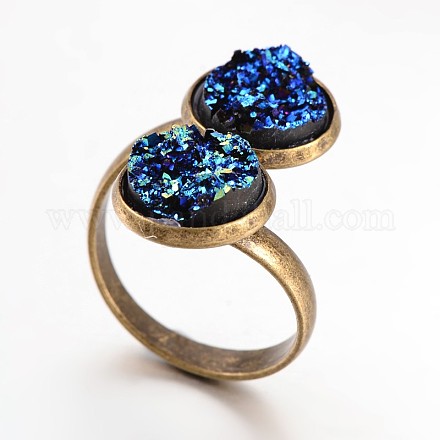 Antico bronzo anelli di resina ottone drusy RJEW-JR00166-01-1