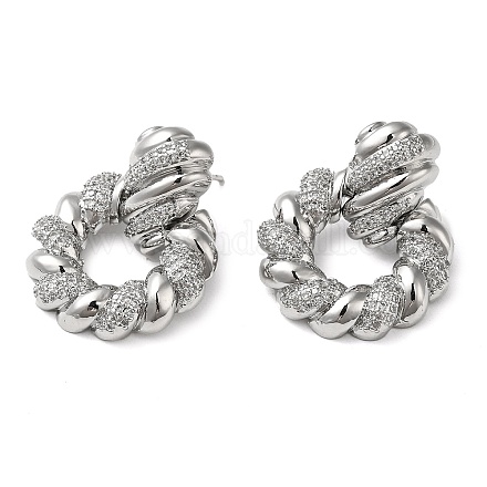 Boucles d'oreilles pendantes avec anneau torsadé en zircone cubique transparente EJEW-G373-03P-1