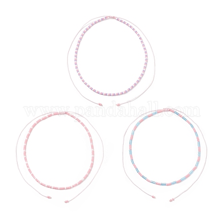 3 stücke 3 farbe glas samen geflochtene perlenketten set für frauen NJEW-JN04117-1