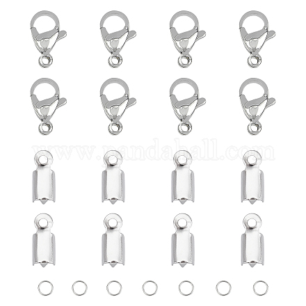 UNICRAFTALE about 60pcs Stainless Steel Lobster Claw Clasps with 120pcs Folding Crimp Ends and 120pcs Open Jump Rings for Jewelery Making and Repairing Kits DIY-UN0001-94P-1