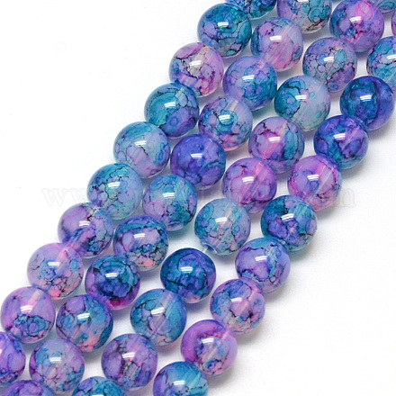 Chapelets de perles en verre peint X-DGLA-Q023-8mm-DB72-1