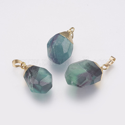 Natural Fluorite Nuggets Plated Pendants G-P077-44B-1