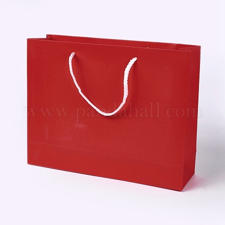 クラフト紙袋  ハンドル付き  ギフトバッグ  ショッピングバッグ  長方形  レッド  21x27x8.1cm AJEW-F005-02-B02-1
